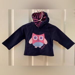 JoJo Maman Bébé Hooded Sweatshirt Owl Applique Reversible Size 0-3 Months
